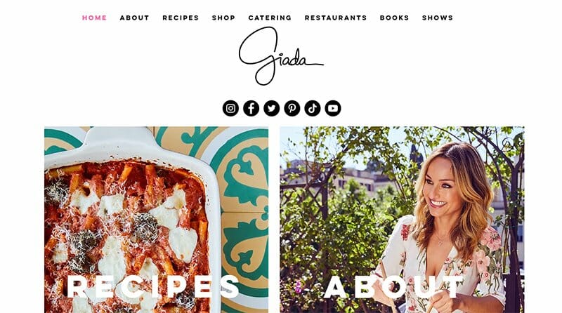 5. Giada De Laurentiis - Best Influencer Website Example