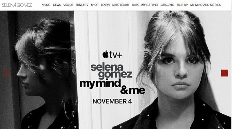 6. Selena Gomez - Best Influencer Website Example