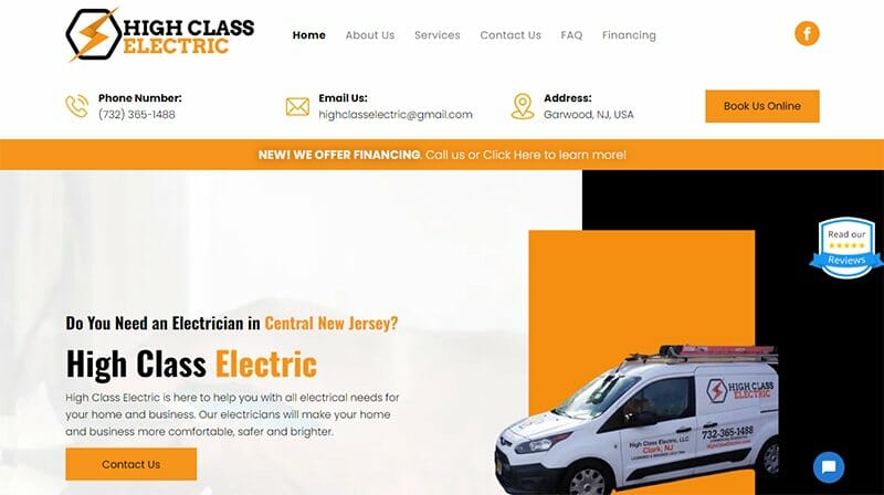 8. High Class Electric - Electrician Website Example