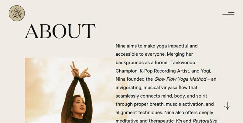 8. Yoga By Nina - About Me Website Example