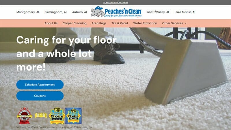 9. Peaches ’n Clean - Cleaning Website Example