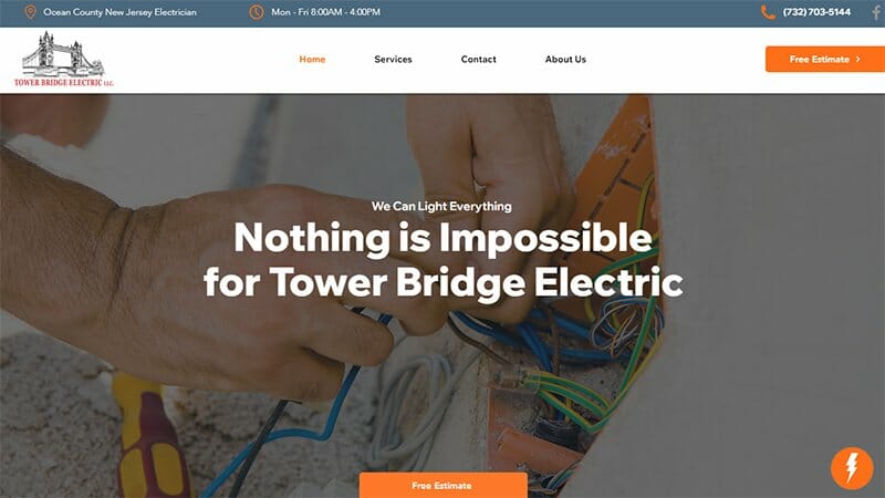 9. Tower Bridge Electric - Electrician Website Example