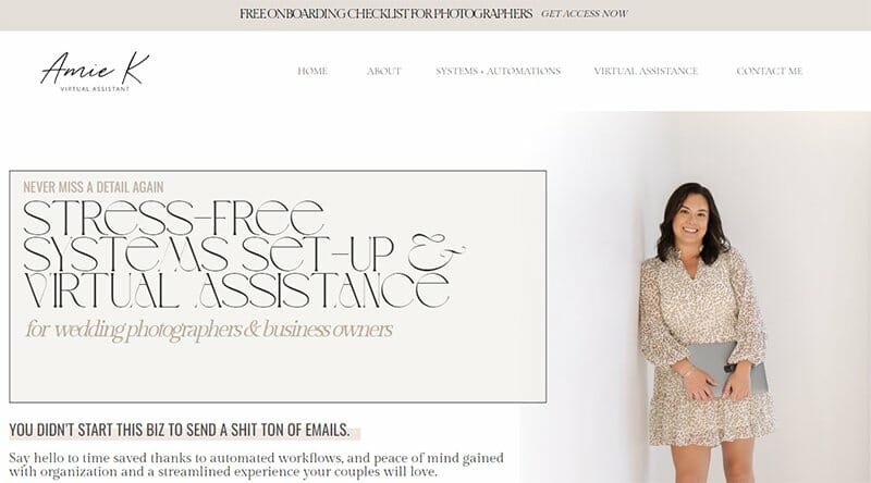12. Amie K Agency - Virtual Assistant Website Example