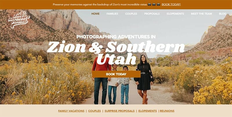 15. Zion Adventure Photog - Unique Websites With Parallax Scrolling Effect