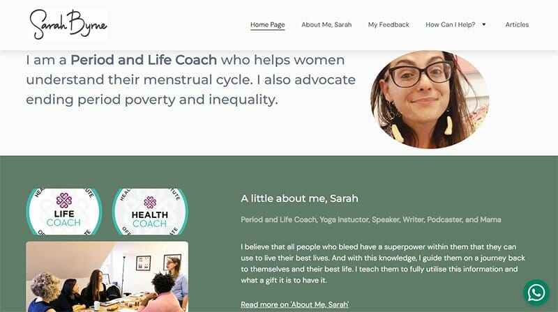 21. Sarah Byrne - Best Health Coaching Website Example
