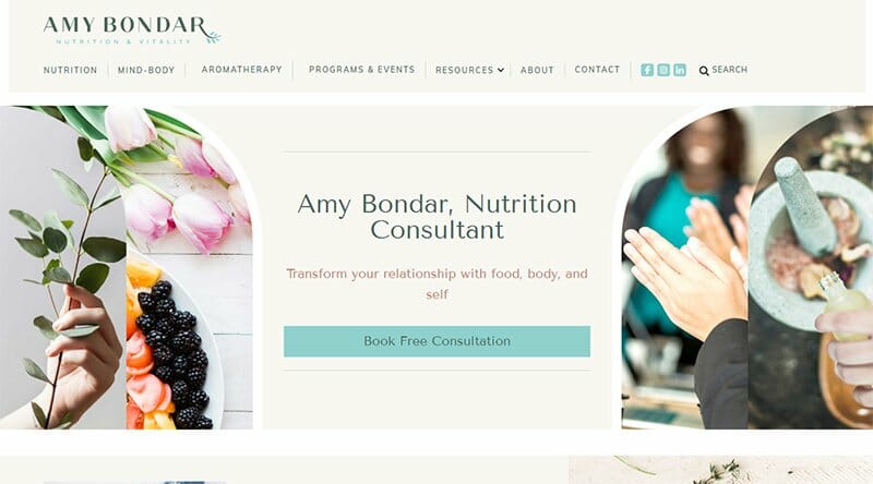 22. Amy Bondar - Best Health Coaching Website Example
