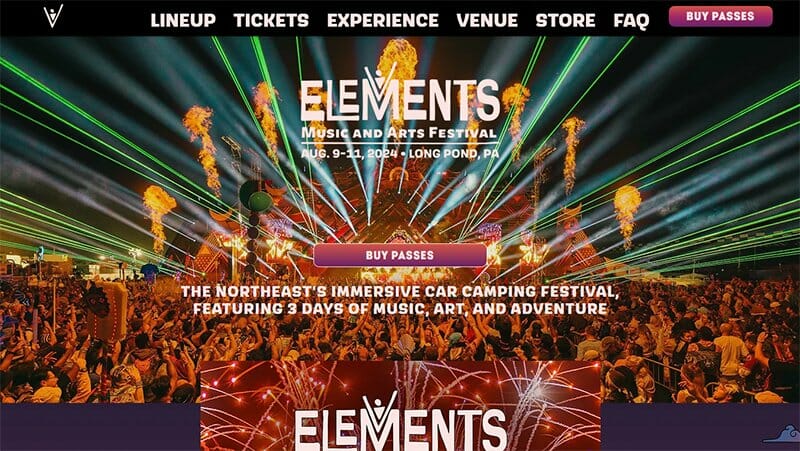 3. Elements Music & Arts Festival - Conference Website Design Example