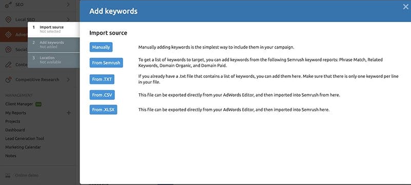 Semrush reports or uploading