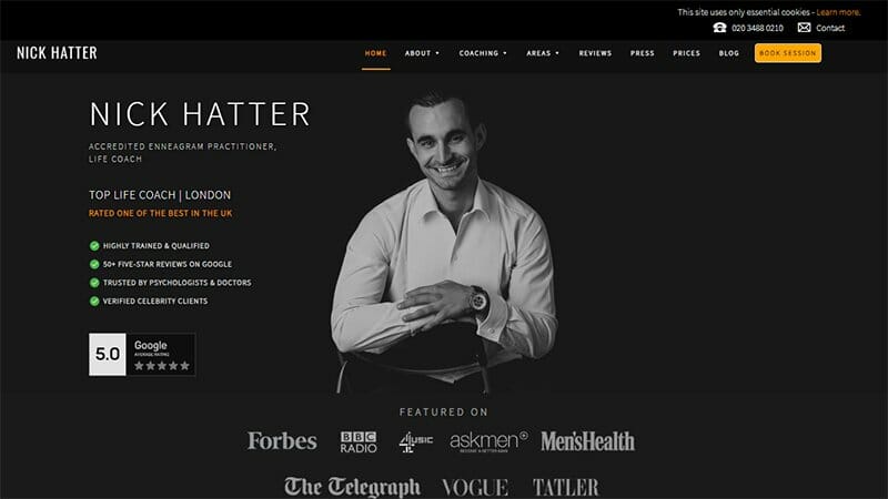 4. Nick Hatter - Best Life Coach Website Example