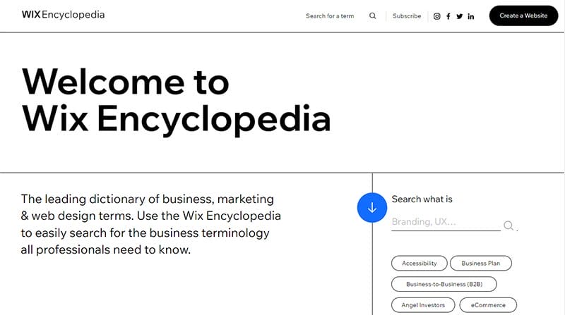 6. Wix Encyclopedia - Best Informational Website Example