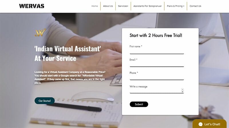 7. Wervas - Virtual Assistant Website Example