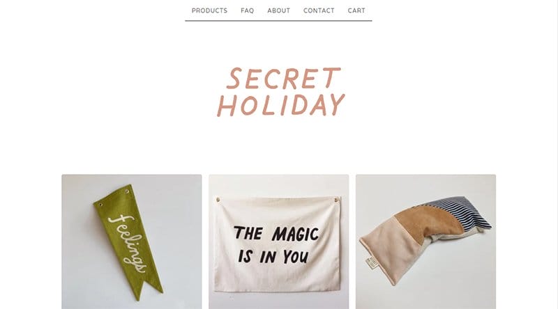 8. Secret Holiday - Best Big Cartel Website Example