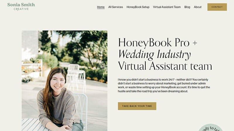 9. Sonia Smith Creative - Virtual Assistant Website Example