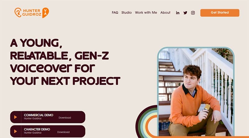 1. Hunter Guidroz - Best Voice Actor Website Example