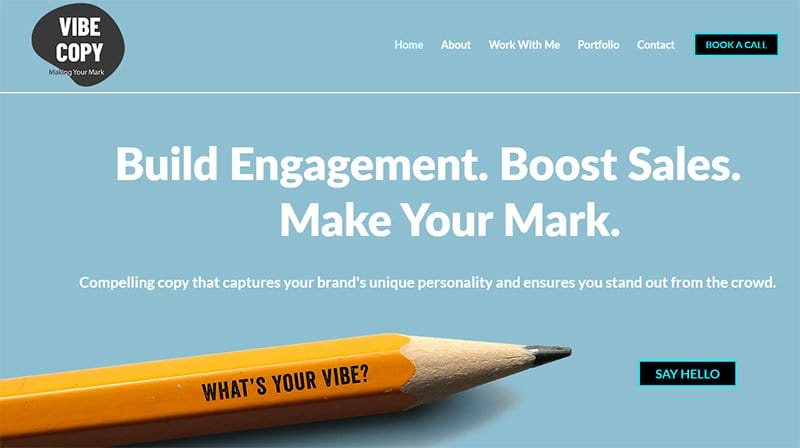 1. Vibe Copy - Inspiring Examples of Freelance Business Website