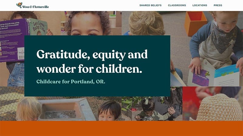 10. Wow & Flutterville - Amazing Daycare Website Example