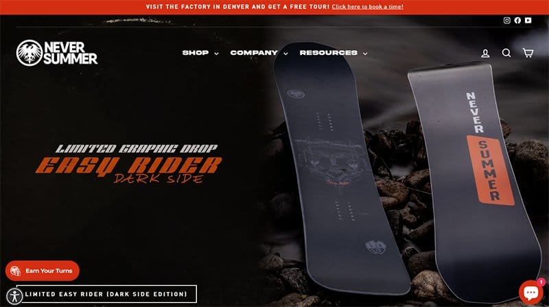 11. Never Summer - Best Unique Website Example