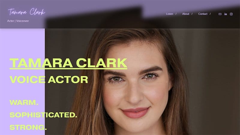 14. Tamara Clark - Best Voice Actor Website Example