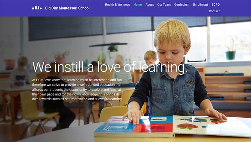 15. Big City Montessori School - Amazing Daycare Website Example