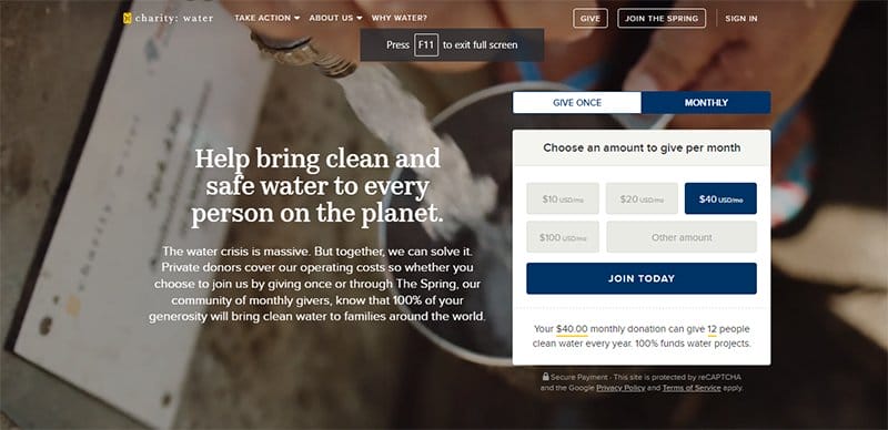 16. Charity water - Best Website Homepage Design Example