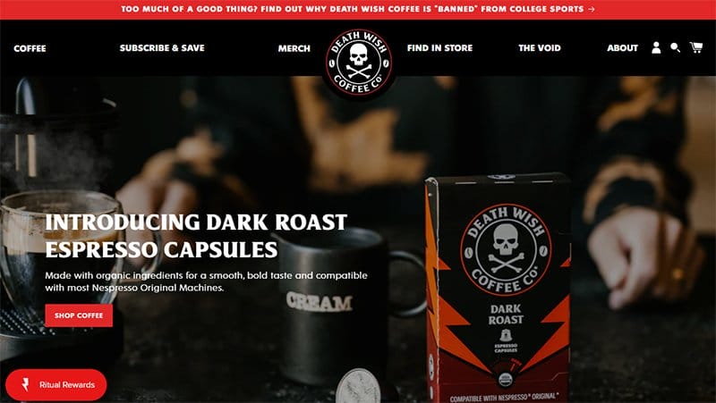 16. Death Wish Coffee - Beautiful Dark Websites for Inspiration Example