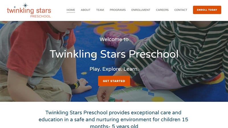 17. Twinkling Stars Preschool - Amazing Daycare Website Example