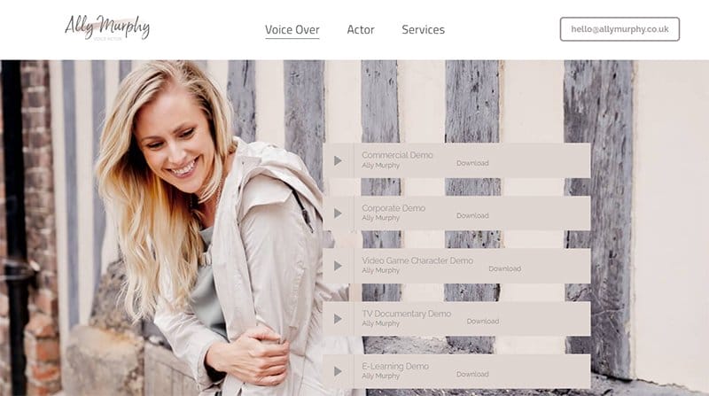 19. Ally Murphy - Best Voice Actor Website Example