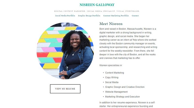 19. Nisreen Galloway - Content Creator Portfolio Example