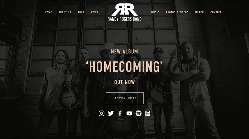 2. Randy Rogers Band - Beautiful Dark Websites for Inspiration Example