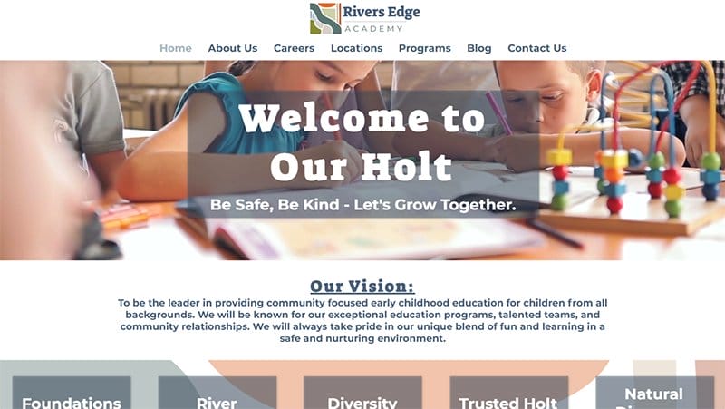 2. Rivers Edge Academy - Amazing Daycare Website Example