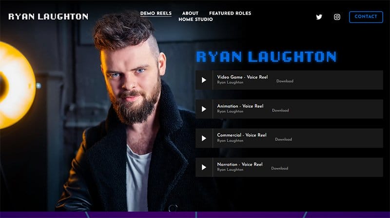 2. Ryan Laughton - Best Voice Actor Website Example