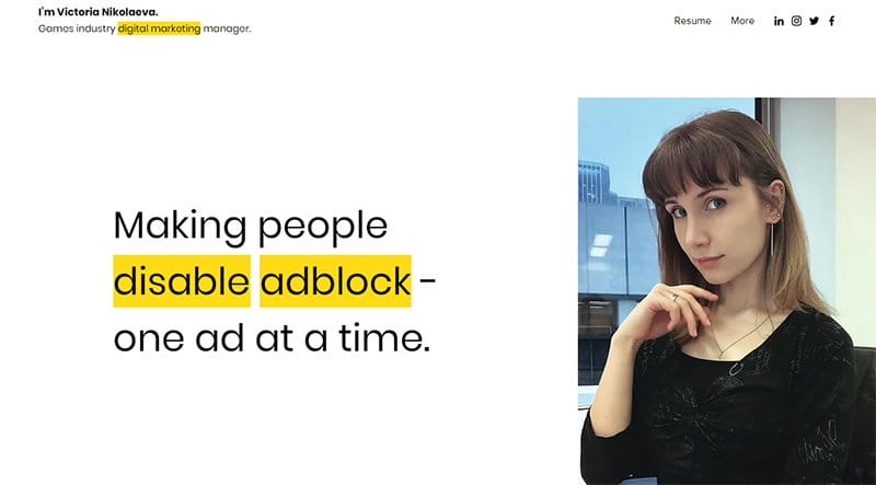 5. Victoria Nikolaeva - Inspiring Examples of Freelance Business Website