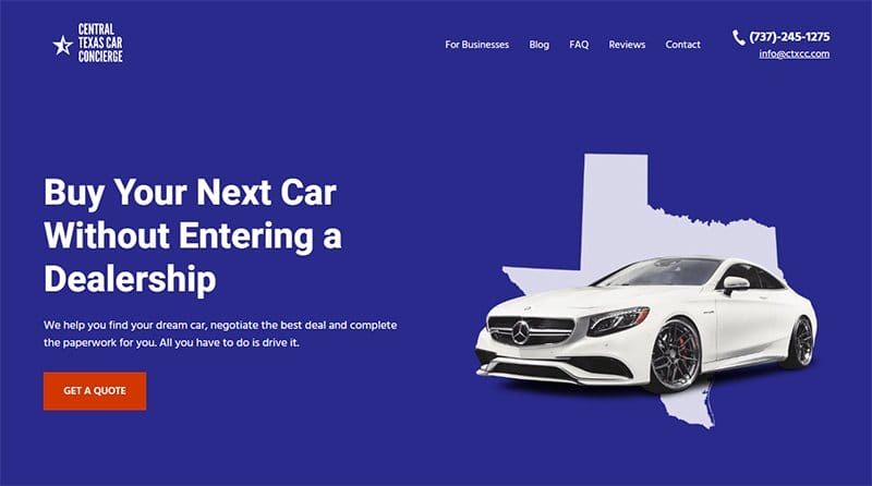 6. Central Texas Car Concierge - Great Automotive Website Example
