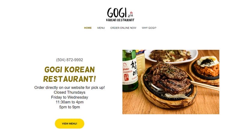 6. Gogi Korean Restaurant - GoDaddy Website Example
