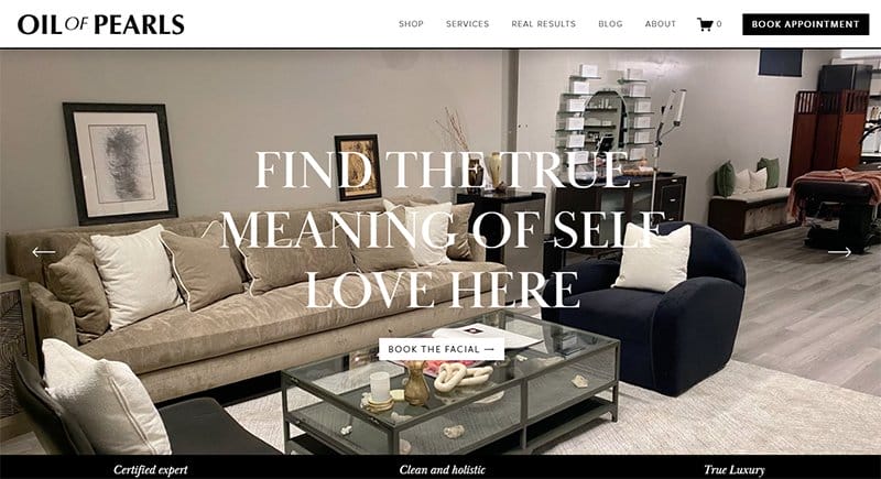 9. Oil of Pearls - Best Esthetician Websites For Design Inspiration Example