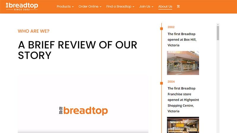 11. Breadtop - Best Timeline Website Example