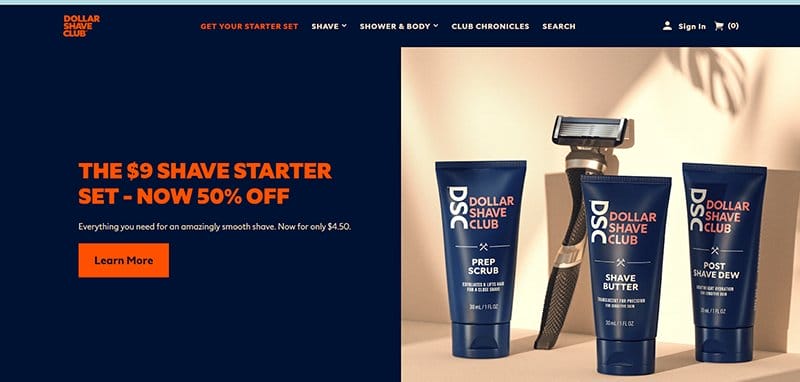 11. Dollar Shave - Best Colors For Website Example