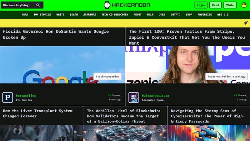 11. HackerNoon - Best Forum Website Design Example