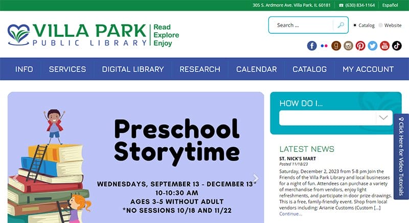 13. Villa Park Public Library - Best Library Website Design Inspiration Example