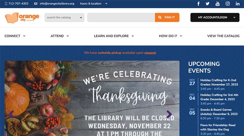 14. Orange City Public Library - Best Library Website Design Inspiration Example