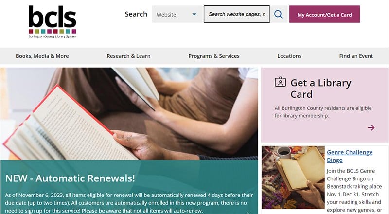15. Burlington County Library - Best Library Website Design Inspiration Example