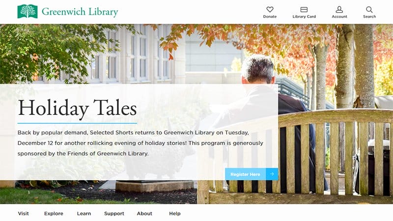 2. Greenwich Library - Best Library Website Design Inspiration Example