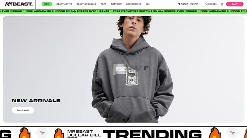 20. MrBeast Store - Retro Website Design Example
