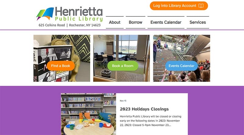 4. Henrietta Public Library - Best Library Website Design Inspiration Example
