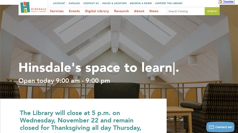 5. Hinsdale Library - Best Library Website Design Inspiration Example