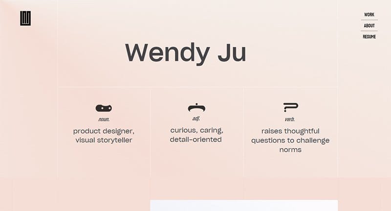 5. Wendy Ju - Simple & Minimal Website Example