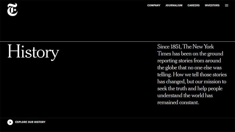 6. The New York Times Company - Best Timeline Website Example
