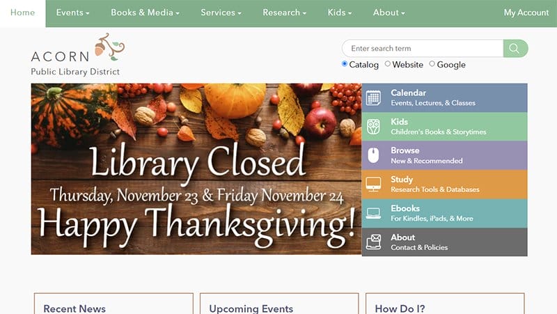 8. Acorn Public Library District - Best Library Website Design Inspiration Example