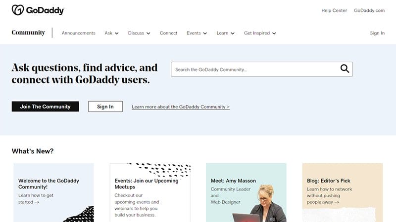 8. GoDaddy Community - Best Forum Website Design Example