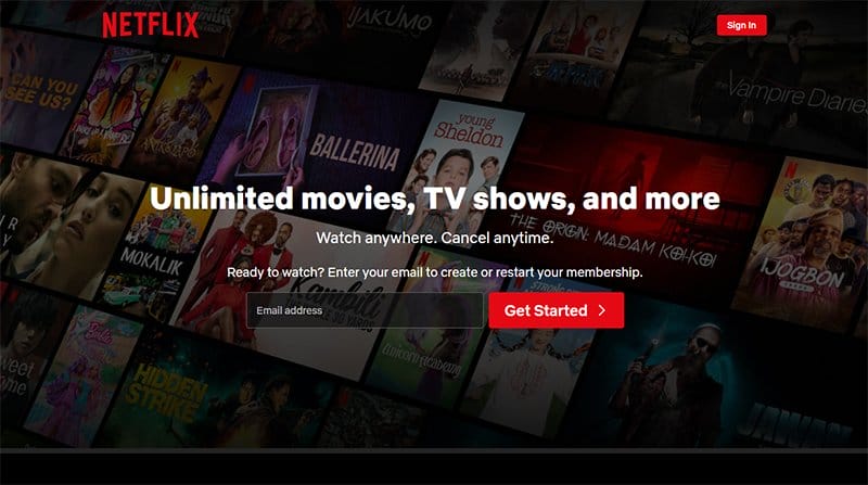 8. Netflix - Best JavaScript Website Examples